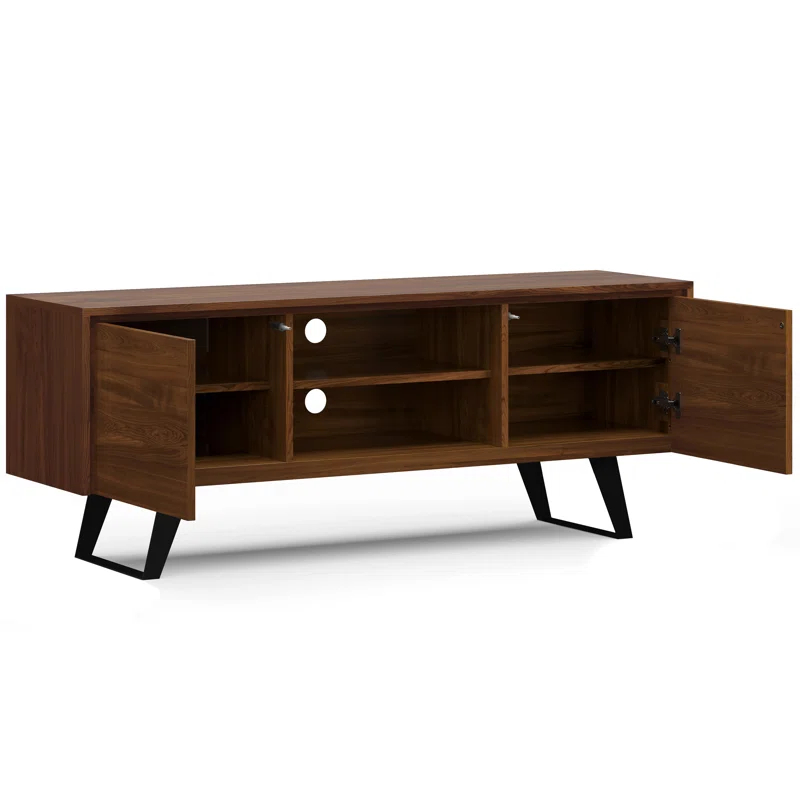 Simpli Home Lowry 63"W Solid Wood Modern Industrial TV Stand for TVs up to 70" with Storage