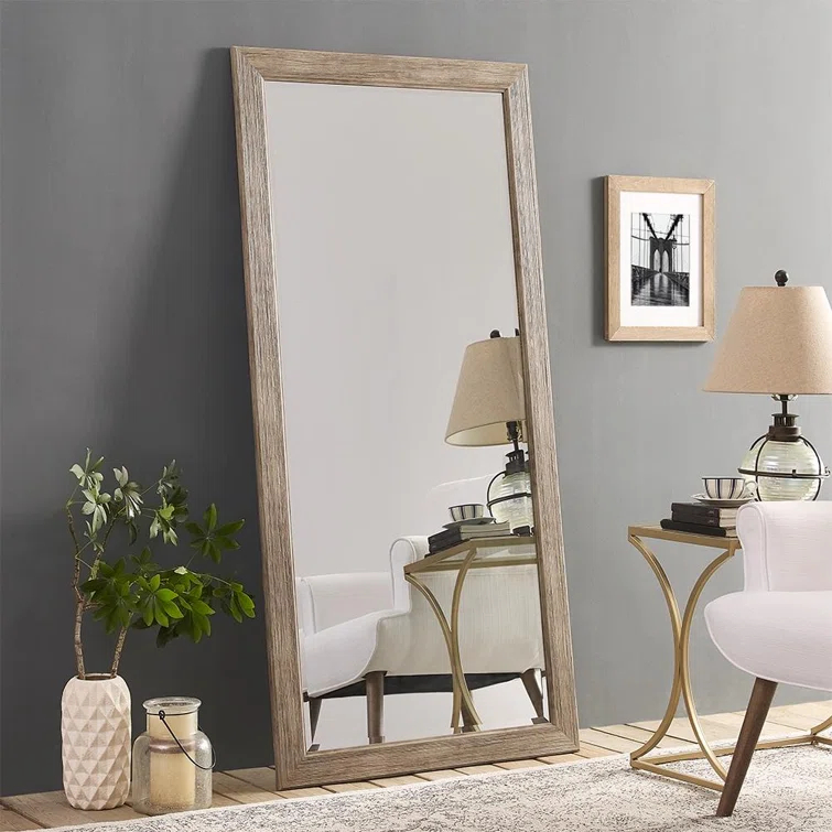 Highland Dunes Lindberg Rectangle Full Length Mirror, Faux Wood Farmhouse Mirror, Floor Mirror