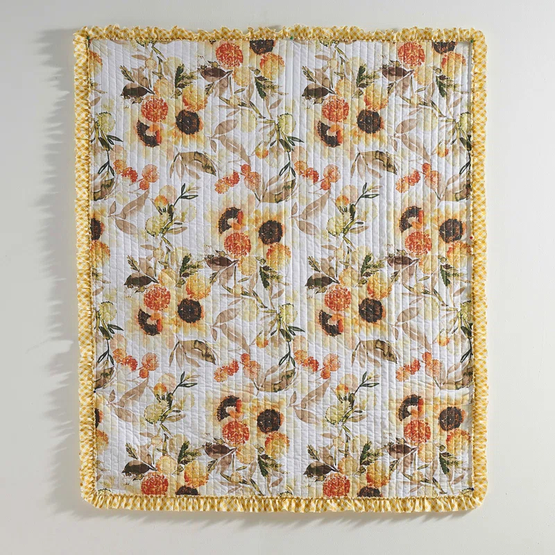Greenland Home Fashions Somerset Sunflower Reversible Quilted Throw with Gingham Ruffles