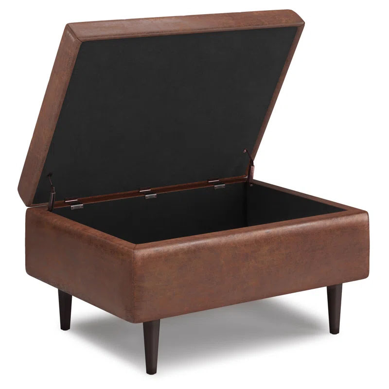 Simpli Home Shay 34"W Upholstered Coffee Table Storage Ottoman with Lift Top and Tufted Detailing