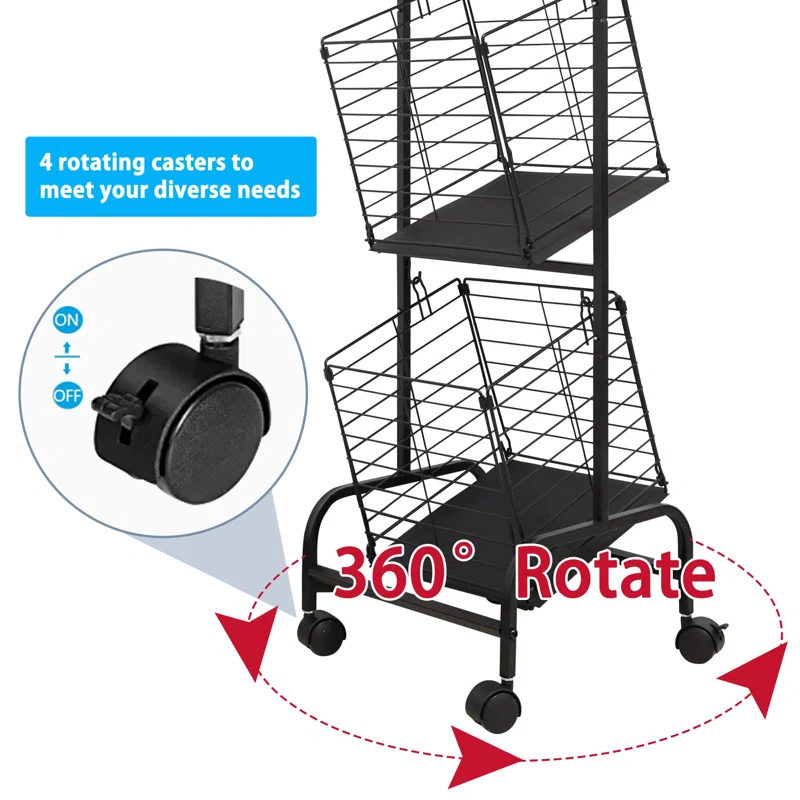 OUMIKEJI 3-Tier Fruit Basket Stand For Kitchen, Wire Market Basket Food Storage Stand With Wheels, Vegetable Produce Pantry Basket Organizer