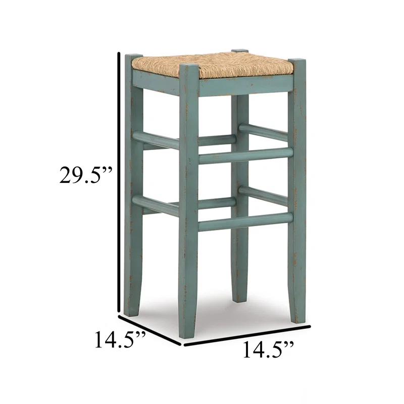 Benjara Anya Stool, Woven Seagrass Seat, Wood Frame (Set of 2)