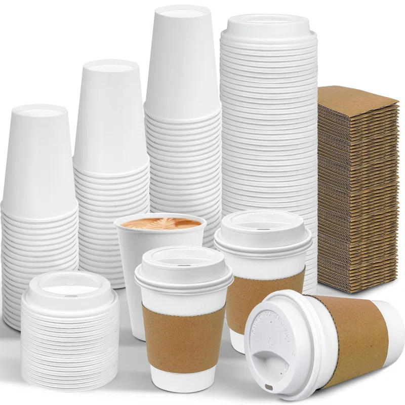 FAST APPLIANCES LLC Paper Cups,Cups,Disposable Cups 100 Pack 12 Oz Leak-Proof Coffee Cups With Lids And Sleeves Disposable Paper To Go Hot Coffee Cups For Home, Business, Office, Cafes And Parties