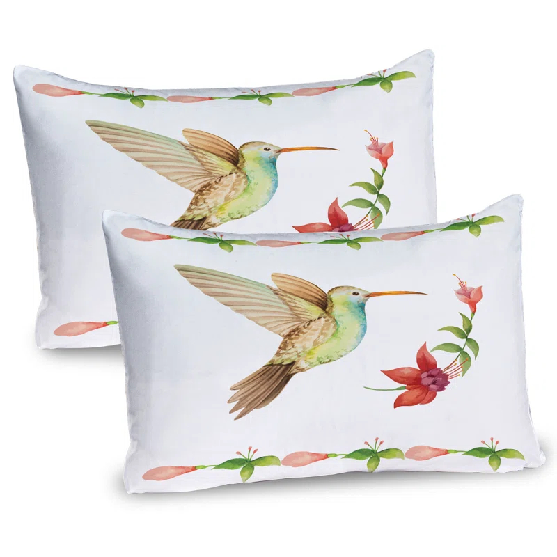 Ambesonne Ambesonne Nature Pillow Sham 2 Pack Hummingbird Art  Red and Green