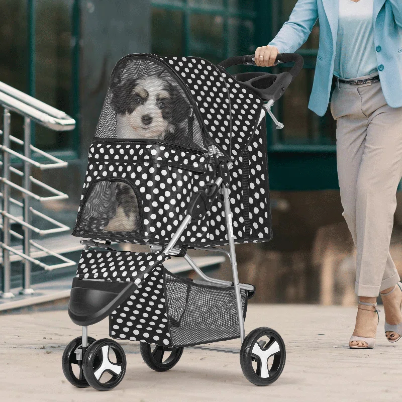 Pet Stroller Dog Cat Stroller Foldable Stroller With Adjustable Canopy