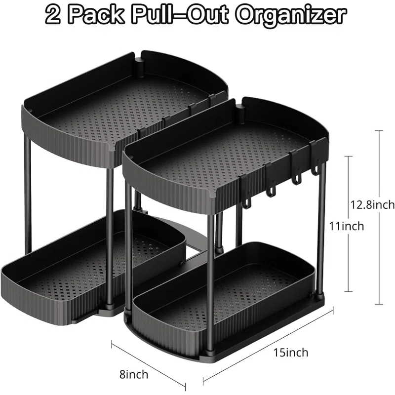 17 Stories 2 Pack Multi-Purpose Pull-Out Storage Organizers, Under Sink Organizers And Storage For Bathroom & Kitchen, Under Cabinet Organizers And Storage, 12.8 Inch, Black