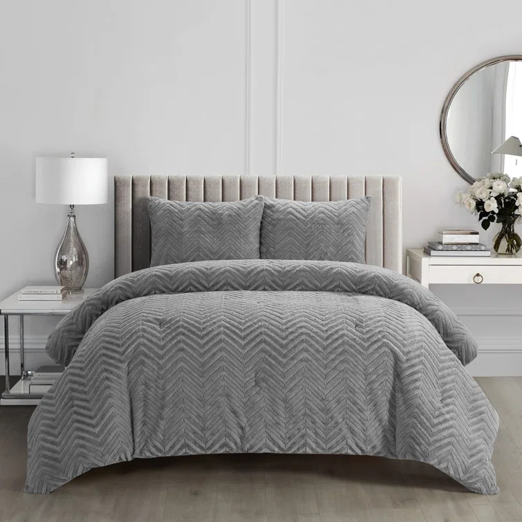 Nanshing America, Inc Harvard Gray Microfiber 3 Piece Comforter Set