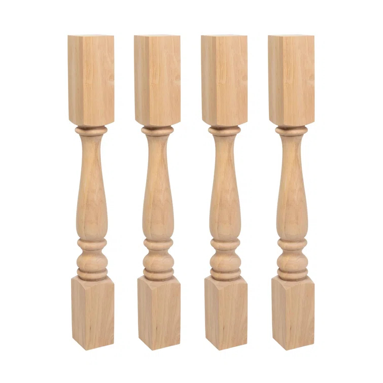 Architectural Products by Outwater L.L.C. Unfinished North American Solid Oak Plain Full Round Kitchen Island Leg (Set of 4)