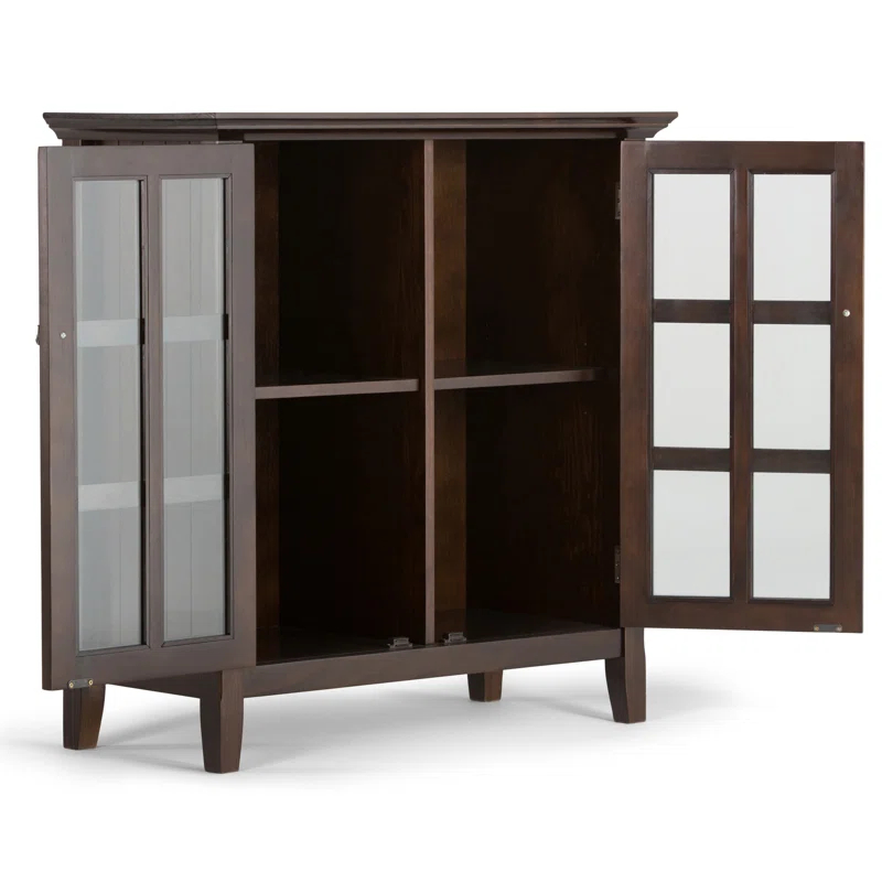 Simpli Home Acadian Solid Wood Shelf Storage Cabinet with Glass Doors and Adjustable Shelves