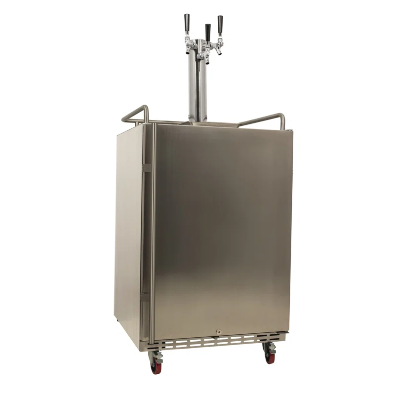 EdgeStar EdgeStar Outdoor Party 6.62 Cubic Feet Silver Outdoor Triple Tap Freestanding Kegerator with Door Lock and Adjustable Temperature