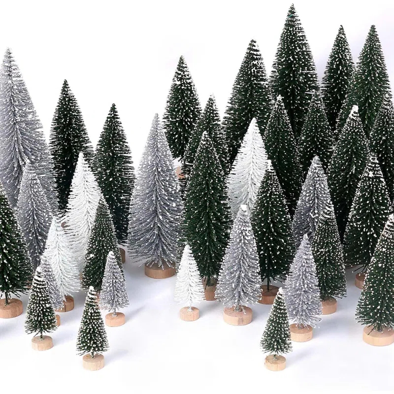 30Pcs Mini Christmas Trees Artificial Christmas Tree Bottle Brush Trees With Wooden Base For Christmas Decor Christmas Party Home Table Craft Decorations