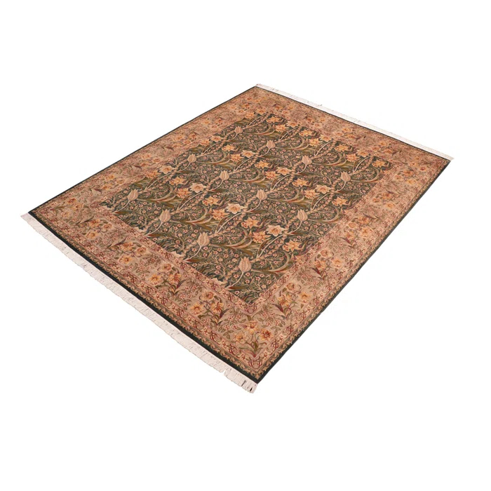Isabelline Ozmar Oriental Handmade Hand-Knotted Rectangle 8'2" x 10'4" Wool Area Rug in Green/Beige