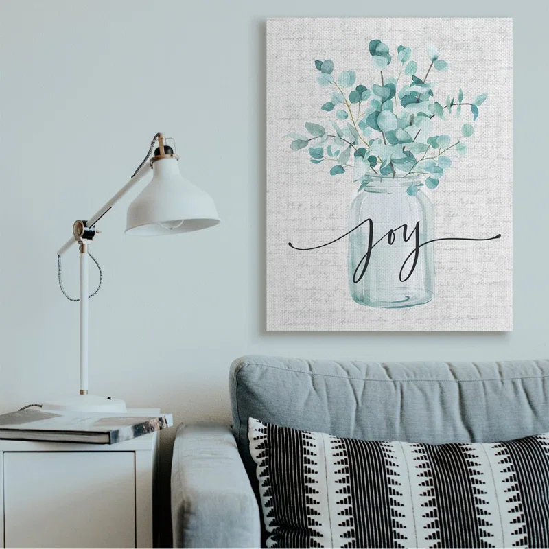 Stupell Industries " Aqua Blue Plant Leaves In Jar Joy Text Design " by Lettered And Lined