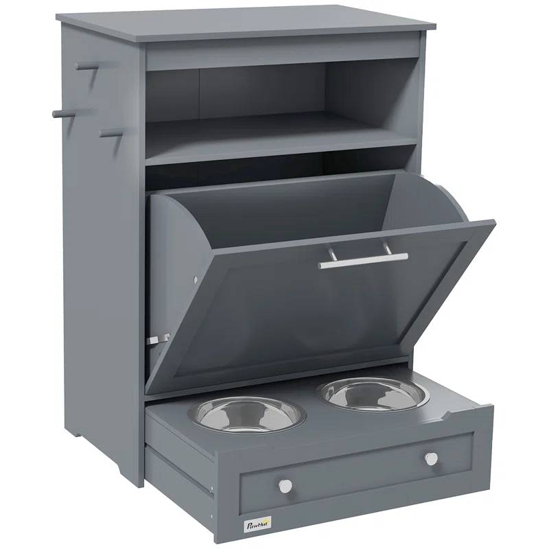 Pawhut Elevated Feeder, Pet Feeder Station, Storage Cabinet