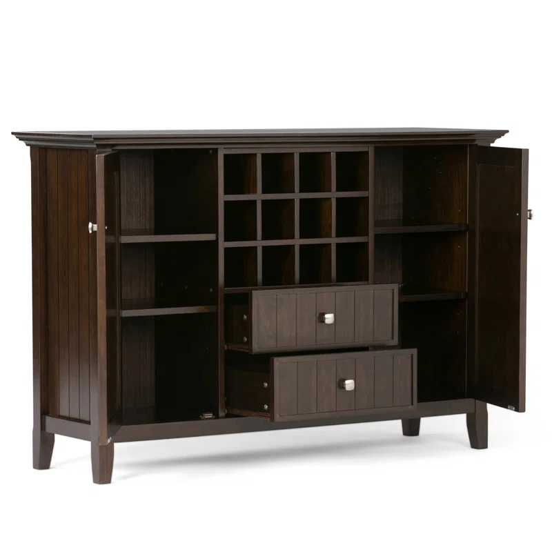 Simpli Home Bedford 54"W Solid Wood Sideboard Buffet and Wine Rack, 2 Drawers, and 2 Cabinets