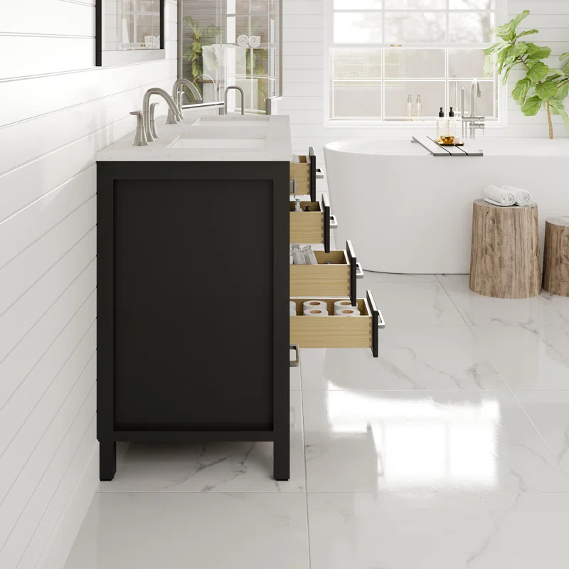 Eviva Eviva Aberdeen 48"W X 22"D White Double Sink Bathroom Vanity With White Carrara Quartz Countertop And Undermount Porcelain Sinks