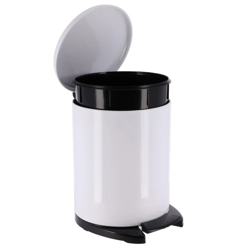Evideco Soft Close Lid Round Metal Step on Trash Can Waste Basket  6-liters-1.6-gal.