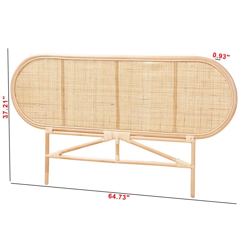 Bayou Breeze Finnian Natural Brown Finish Queen Size Rattan Headboard, 37.21" H X 64.73" W X 0.93" D