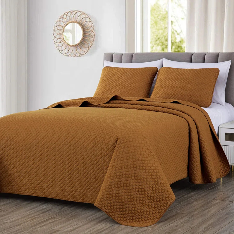 Chezmoi Collection Solid Color Cotton Quilt Cotton Quilt Set