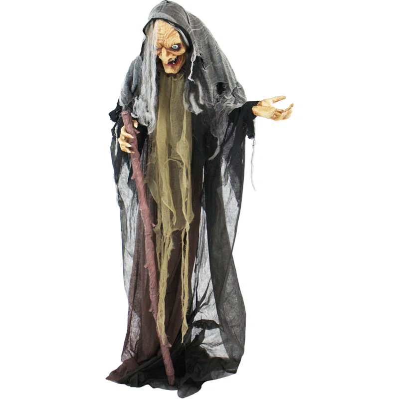 Haunted Hill Farm Life-Size Poseable Witch with Lights and Sound, Indoor/Covered Outdoor Halloween Decoration