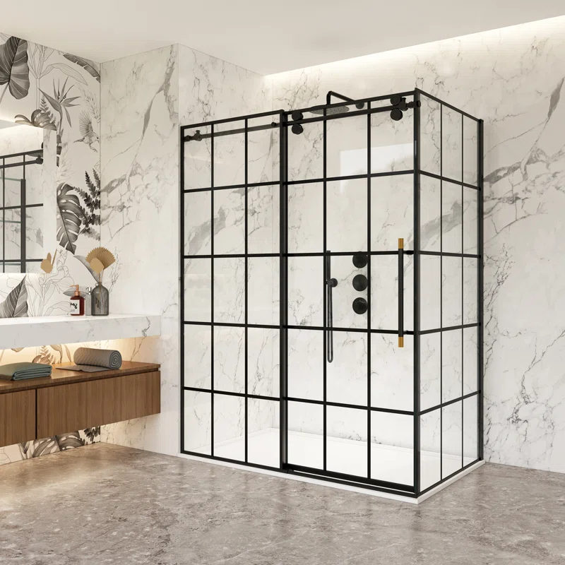 Puente 60'' W 78'' H Framed Rectangle Reversible Shower Enclosure