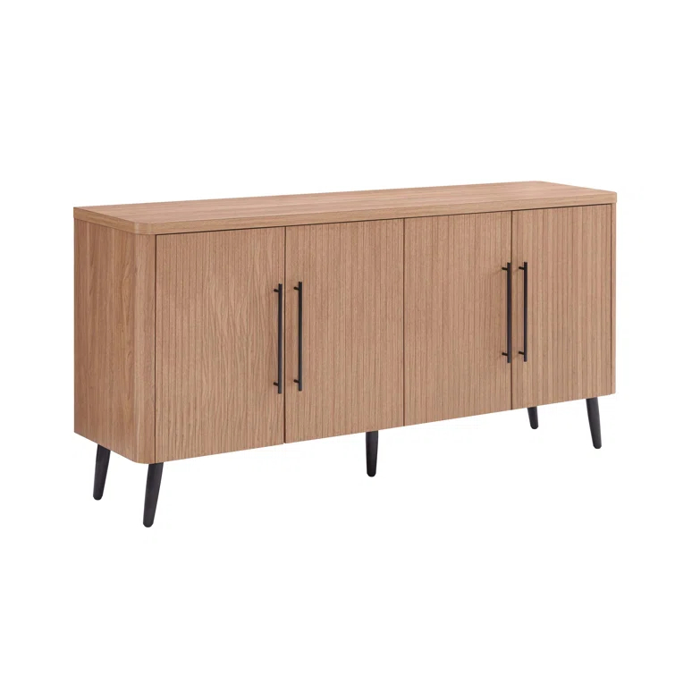 Manhattan Comfort Jodie 65" Mid-Century Modern Sideboard with 8 Adjustable Shelves in Maple