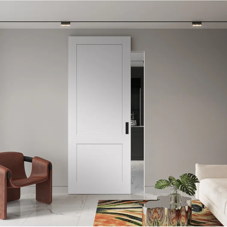 Belldinni Shaker 2 Panel Manufactured Wood Solid Core Sliding Hidden Barn Door With Base Board with Installation Hardware Kit