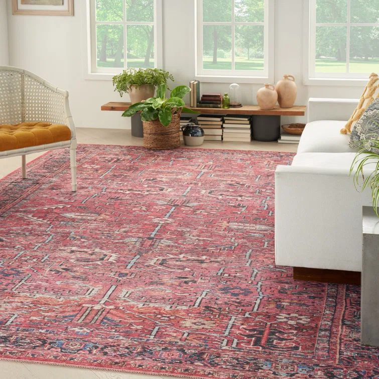 Bungalow Rose Machine Washable Oriental Red Area Rug