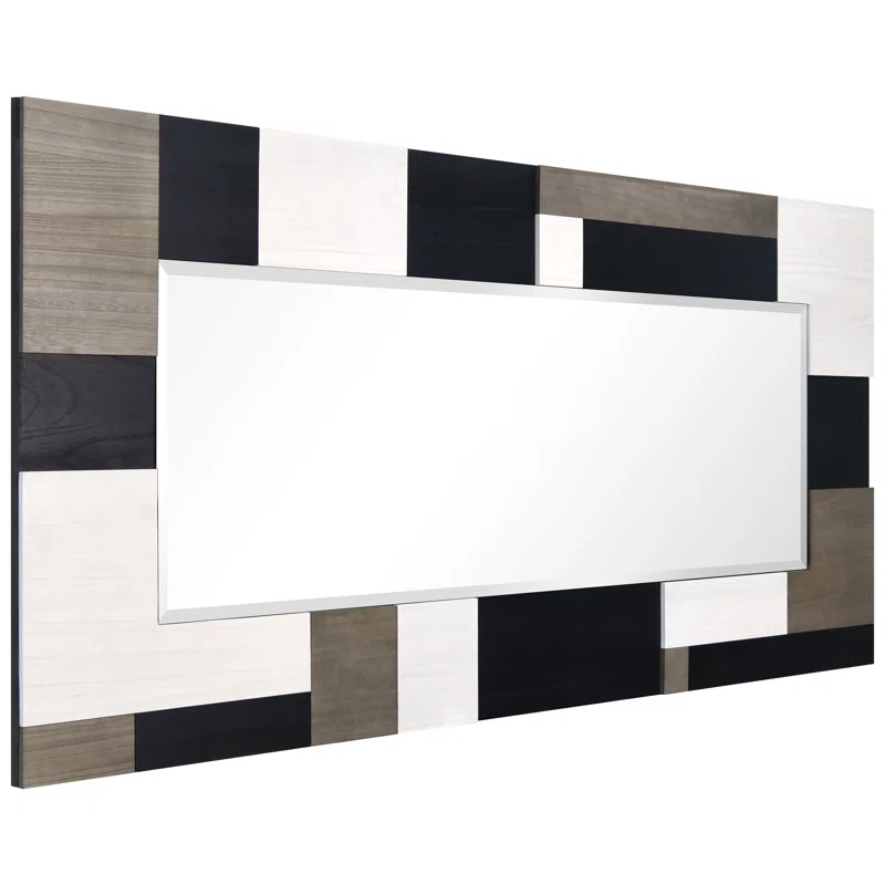 Empire Art Direct "Geometric Blocks" Hand Made Solid Paulownia Wood Beveled Leaner Mirror size 80" x 40"
