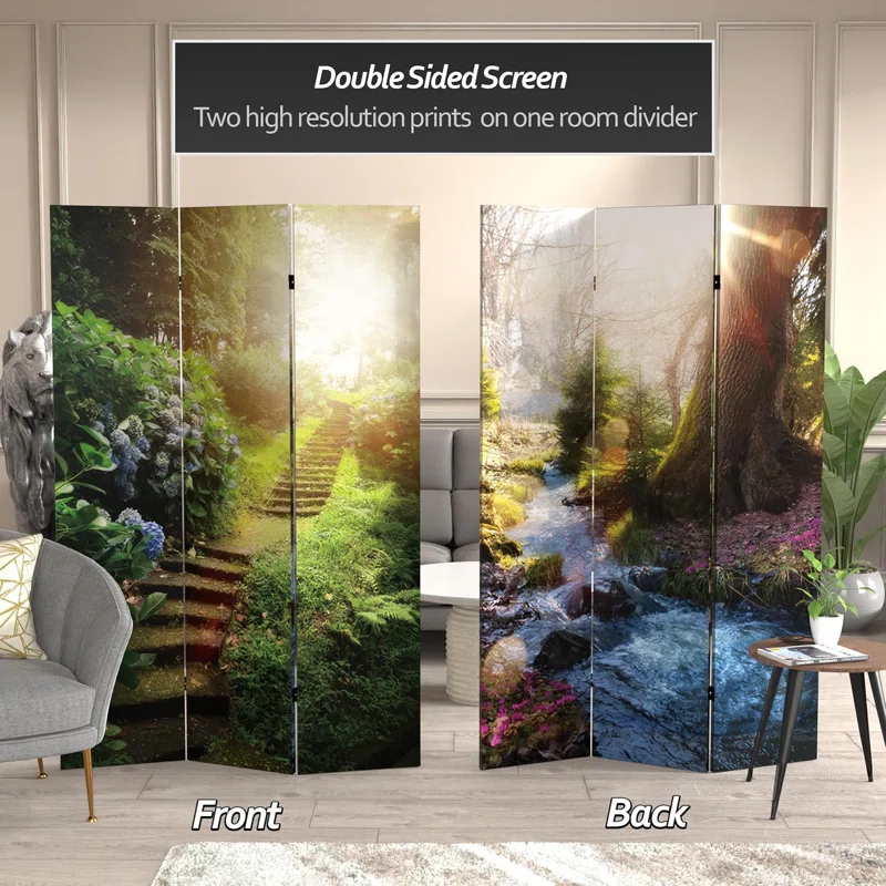 Millwood Pines 6 Ft. Tall Double Sided Stairway To Heaven Canvas Room Divider 3 Panel Freestanding Folding Privacy Screen Partition And Separator For Modern And Contemporary Bedroom Home Office Studio