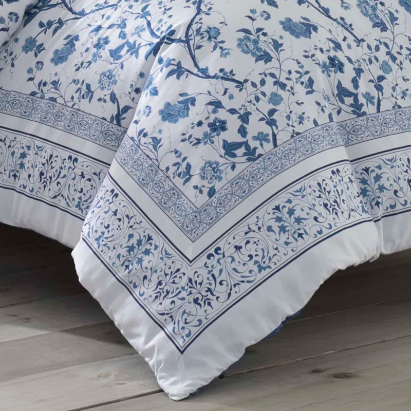Laura Ashley Charlotte Cotton Reversible Blue Comforter Set