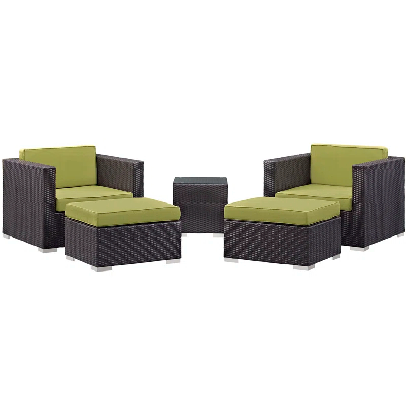 Modway Convene Wicker Rattan 5-Piece Outdoor Patio Furniture Set in Espresso