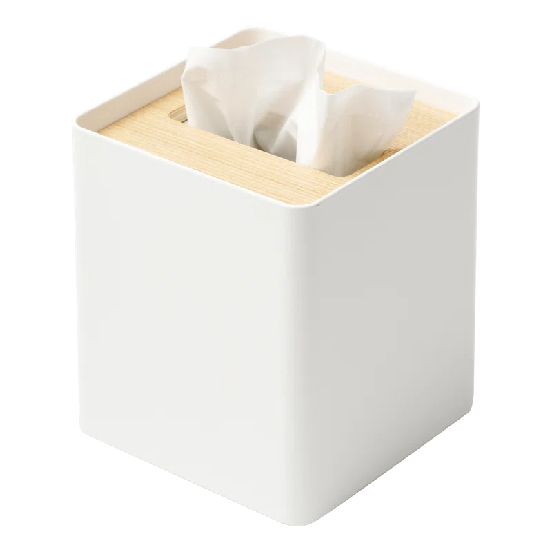 Yamazaki Home Yamazaki Home Square Reusable Tissue Box Cover Metal Container Case With Natural Wooden Lid,, Steel