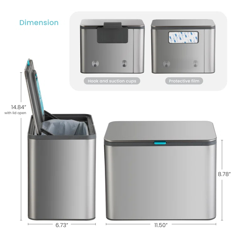 Home Zone Living Home Zone Living 5 Liter Kitchen Compost Caddy, Detachable And Countertop Bin Trash Can, With Cleanaura Odor Control, Stainless Steel, Silver