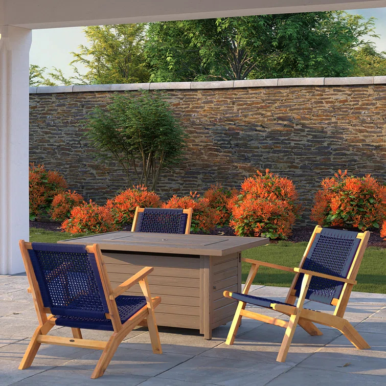 Balkene Home Patio Sense Vega Natural Stain Chair ,Acacia Wood Construction ,Woven Web Seat- Navy Blue Cording