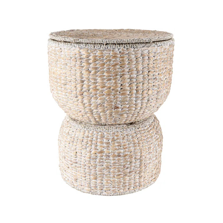happimess 18" Hourglass Handwoven Hyacinth Storage Accent Table with Lid