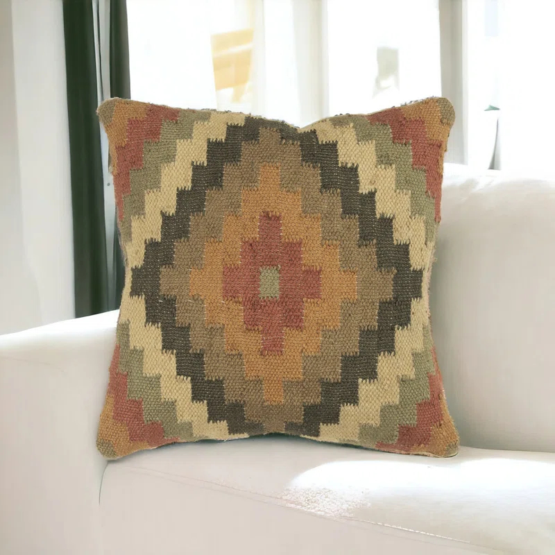 ZeaZu Brown Beige Kilim Down Filled Throw Pillow