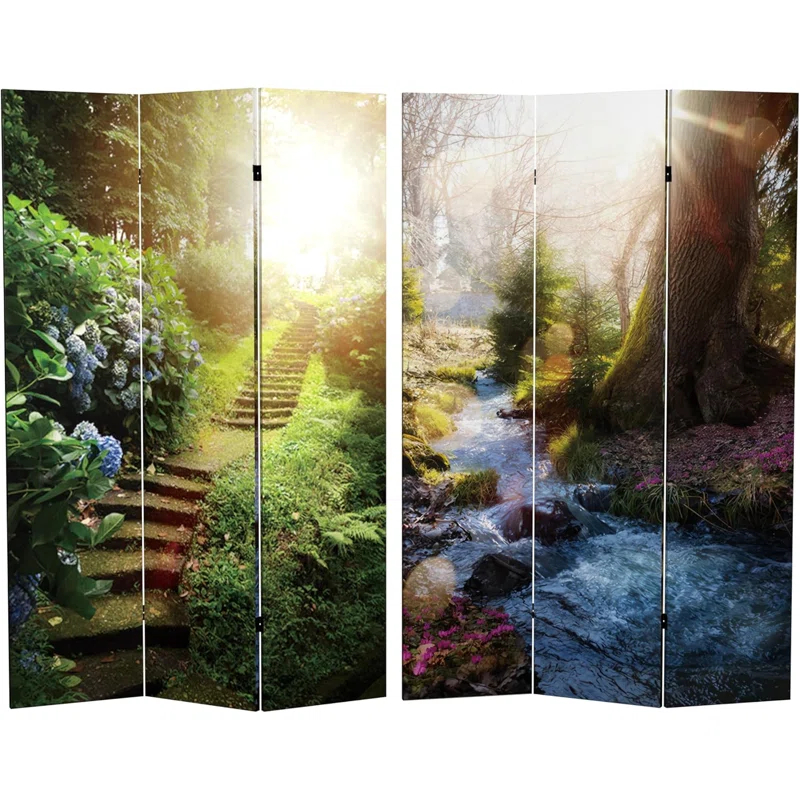 Millwood Pines 6 Ft. Tall Double Sided Stairway To Heaven Canvas Room Divider 3 Panel Freestanding Folding Privacy Screen Partition And Separator For Modern And Contemporary Bedroom Home Office Studio