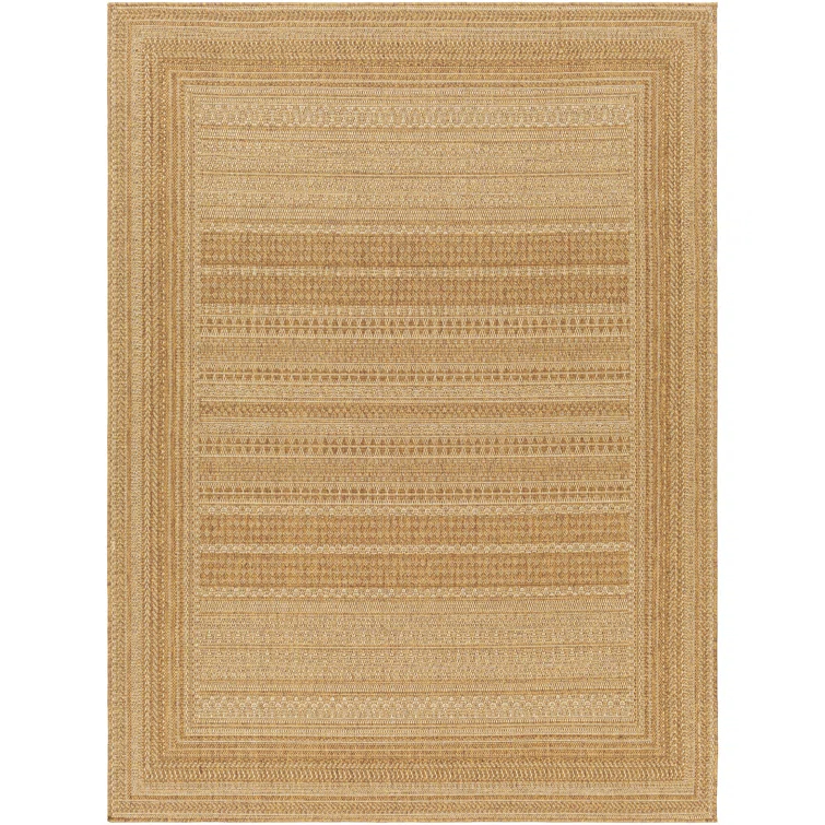 Gracie Oaks Tailyn Striped Machine Woven Polypropylene Indoor / Outdoor Area Rug in Tan/Brown