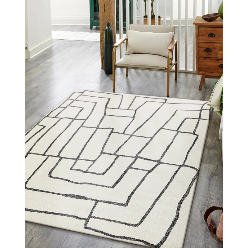 Exquisite Rugs Tangiers Handmade Hand-Tufted New Zealand Wool On Canvas Ivory/Black Area Rug