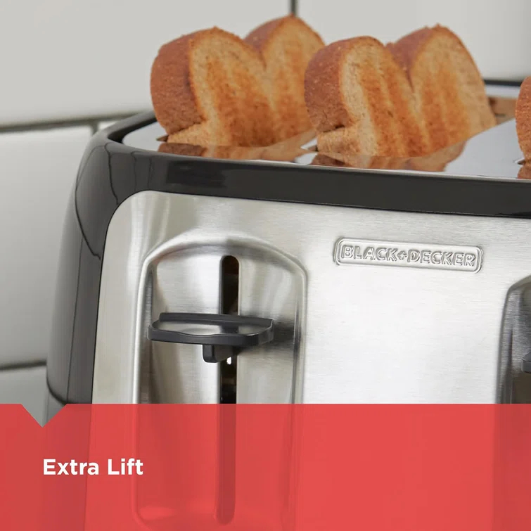 BLACK+DECKER Black & Decker 4-Slice Toaster, Extra Wide Slots, 7 Shade Settings, 1400 Watts, Frozen and Bagel Buttons, Toast Shade Selector, Extra Lift