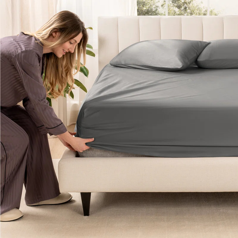 Bare Home Organic Sateen Machine Woven Fitted Sheet