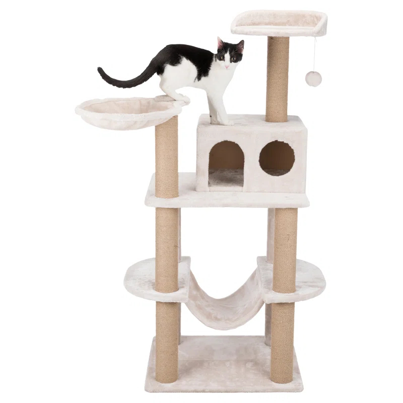 TRIXIE Federico 56" Cat Tower, 4-Level Cat Tree, Sisal Cat Scratching Posts, Plush Condo Platforms Hammock Cat Toy