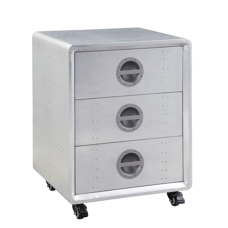ACME Furniture Brancaster 3-Drawer Cabinet in Aluminum