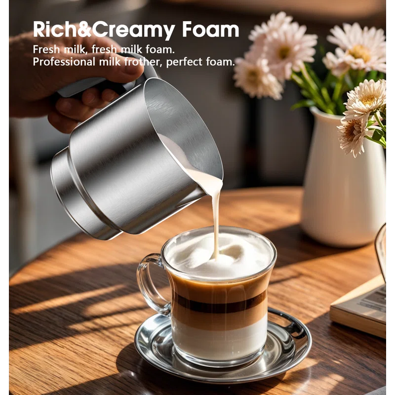 Teendow 900ml Electric Milk Frother Machine, Coffee Foamer Stainless Steel Milk Pitcher, Tea Stirrer, Hot And Cold Double,sliver | Wayfair