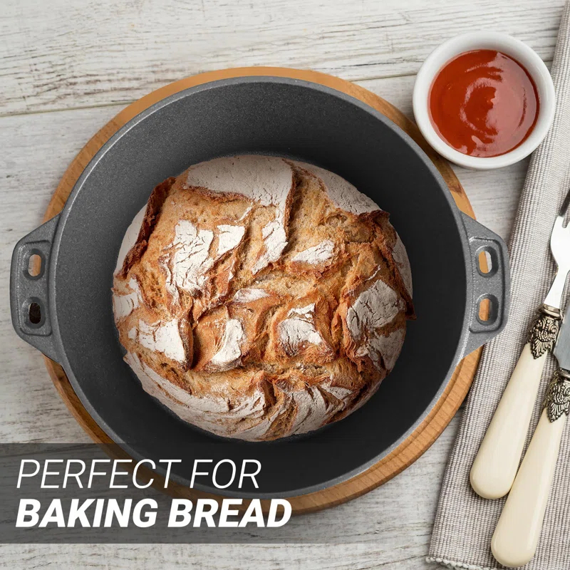 shuoli Pre-Seasoned Cast Iron Dutch Oven Pot With Lid, For Braising, Broiling, Frying, Sourdough Bread Baking, Camping Cookware, BBQ,3 Quart Pan