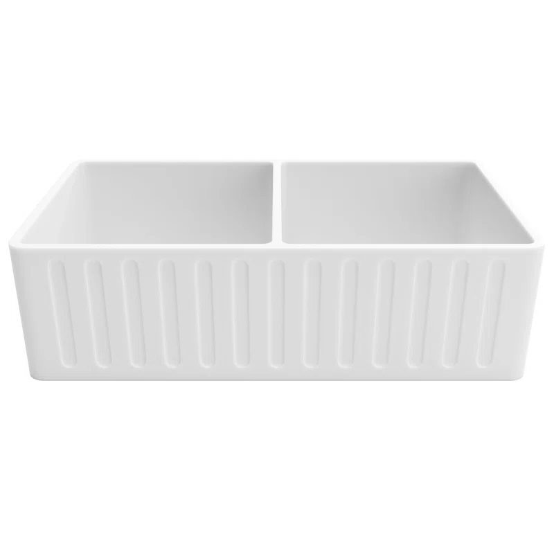 ANZZI K-AZ227-2B Roine 18'' L Farmhouse / Apron Double Bowl Solid Surface Kitchen Sink