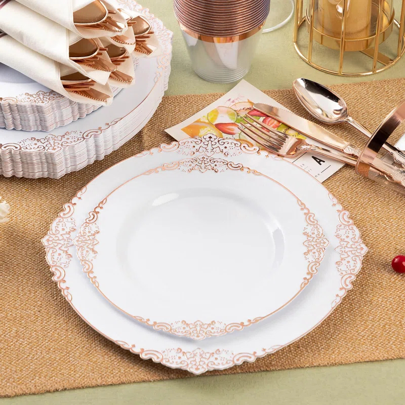 Rosdorf Park Plastic Plates,Disposable,Party,Thanksgiving,350PCS,100 Rim Plates,50 ware,50Napkins