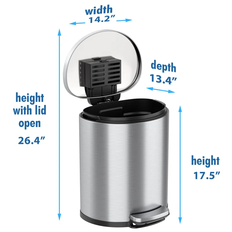 Itouchless Softstep 5 Gallon Stainless Steel Step Trash Can With Odor Filter 19 L Bathroom, Kitchen, Home Office Pedal Garbage Bin, Removable Bucket