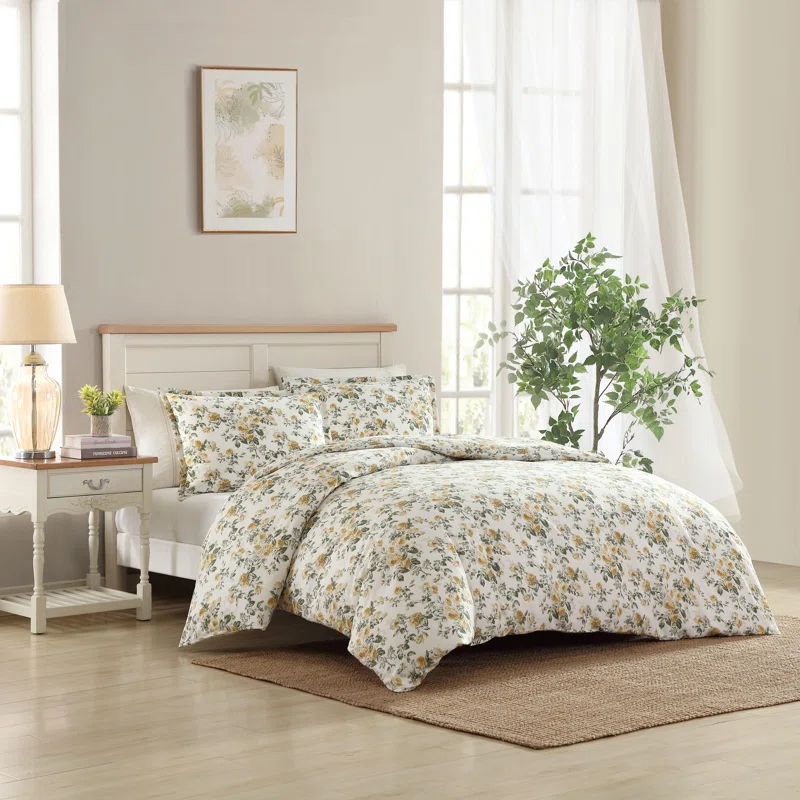 Laura Ashley Roses Cotton Reversible Gold Duvet Cover Set
